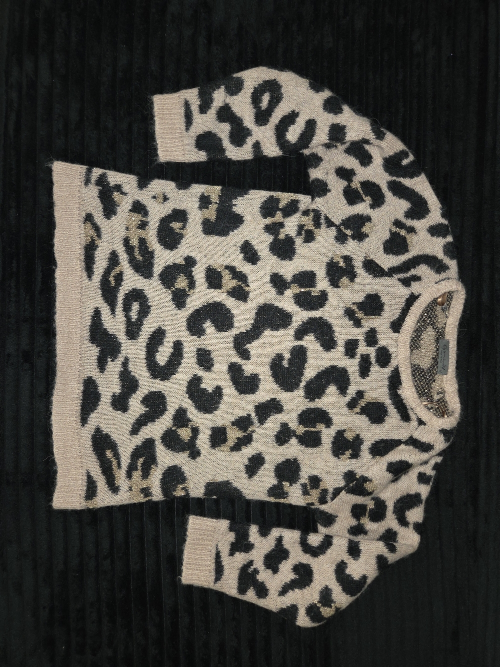Elsamanda Metallic Beige & Black Crewneck Sweater